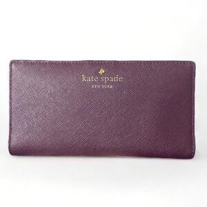 Kate Spade Mikas Pond Stacy Leather Long Wallet Deep Plum Burgundy Red